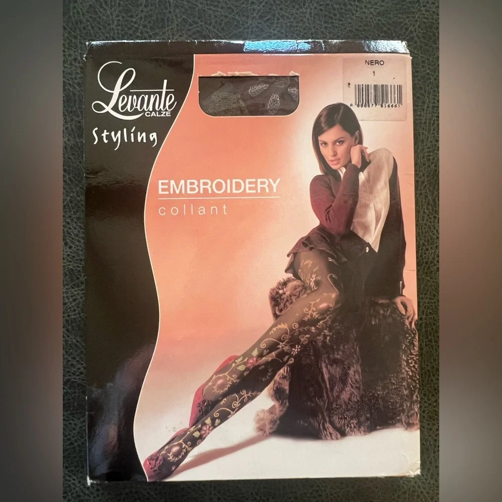 Levante Tights with Floral Rococo Embroidery Collant Pantyhose Black Size S